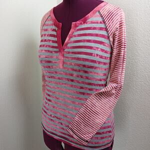 Prana Scarlet Zoe Henley Tee S striped raglan long sleeve split V-neck tie dye
